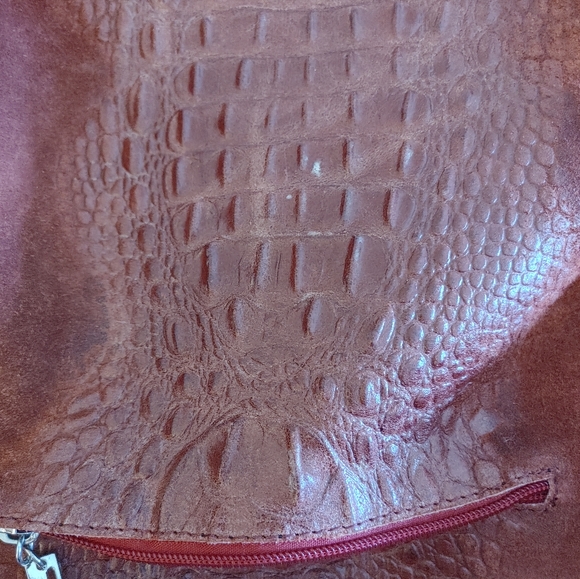 Anna Morellini Dark Red Suede Leather Crocodile Hobo Bag - Picture 14 of 16
